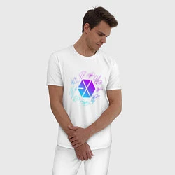 Пижама хлопковая мужская EXO BAND NEON LOGO АВТОГРАФЫ, цвет: белый — фото 2