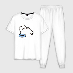 Пижама хлопковая мужская Кот обжора, цвет: белый