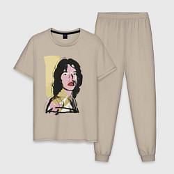 Пижама хлопковая мужская Andy Warhol - Mick Jagger pop art, цвет: миндальный