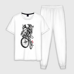 Пижама хлопковая мужская Skeleton on a cool bike, цвет: белый