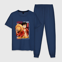 Пижама хлопковая мужская Ван-Пис One Piece, Луффи Мугивара, цвет: тёмно-синий
