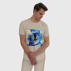 Пижама хлопковая мужская Кот ван Гога Настроение, цвет: миндальный — фото 2