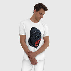 Пижама хлопковая мужская Scream gorilla, цвет: белый — фото 2