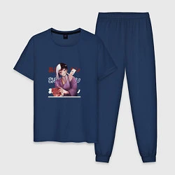 Пижама хлопковая мужская Доктор Стоун Dr Stone, Гэн Асагири Gen Asagiri, цвет: тёмно-синий