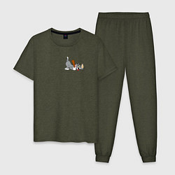 Пижама хлопковая мужская Tom catches Jerry, цвет: меланж-хаки