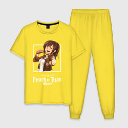 Пижама хлопковая мужская Саша в рамке Атака Титанов, цвет: желтый