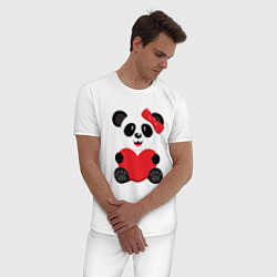 Пижама хлопковая мужская Панда с сердцем на прозрачном фоне, цвет: белый — фото 2