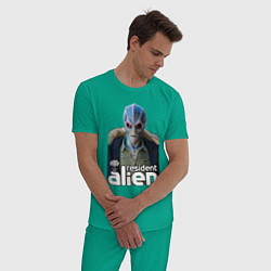 Пижама хлопковая мужская Resident alien, цвет: зеленый — фото 2