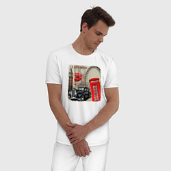 Пижама хлопковая мужская Лондон в стиле ретро, цвет: белый — фото 2