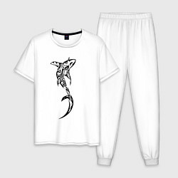 Пижама хлопковая мужская Акула-лисица, татуировка, цвет: белый