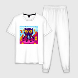 Пижама хлопковая мужская Кот инопланетянин, цвет: белый