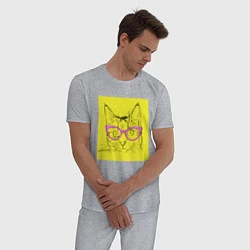 Пижама хлопковая мужская Гламурная кошка, цвет: меланж — фото 2