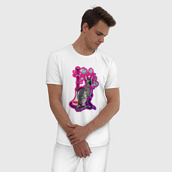 Пижама хлопковая мужская Кот кальянщик, цвет: белый — фото 2