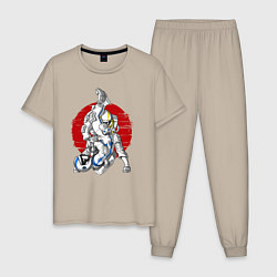 Пижама хлопковая мужская Боевые искусства космонавтов, цвет: миндальный