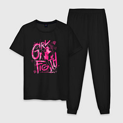 Пижама хлопковая мужская GIRL FIGTH женская драка, цвет: черный