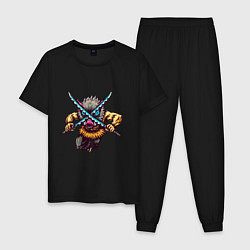 Пижама хлопковая мужская Иноске Хашибира с мечами Клинок рассекающий демоно, цвет: черный