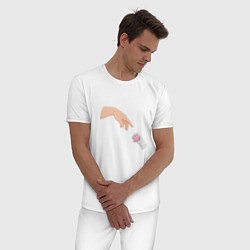 Пижама хлопковая мужская Сотворение Адама и белая лапка котика, цвет: белый — фото 2