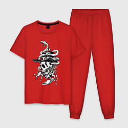 Пижама хлопковая мужская Череп, скорпион и змея, цвет: красный