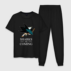 Пижама хлопковая мужская Sharks are coming, Сан-Хосе Шаркс San Jose Sharks, цвет: черный