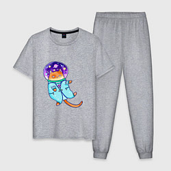 Пижама хлопковая мужская Кот в космосе 2022 две стороны, цвет: меланж