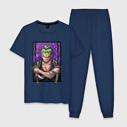 Пижама хлопковая мужская ВАН ПИС ЗОРО One Piece, цвет: тёмно-синий