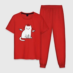 Пижама хлопковая мужская КОТИК АНГЕЛ CAT ANGEL, цвет: красный