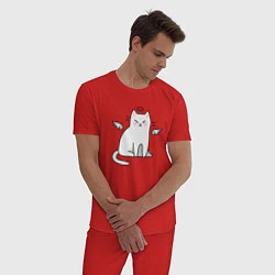 Пижама хлопковая мужская КОТИК АНГЕЛ CAT ANGEL, цвет: красный — фото 2