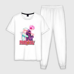 Пижама хлопковая мужская Хвост Феи Fairy Tail, Нацу и Люси, цвет: белый