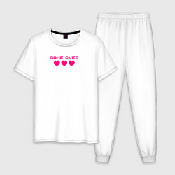 Пижама хлопковая мужская Game over розовый текст, цвет: белый