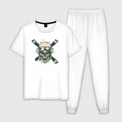 Пижама хлопковая мужская Череп на винтах, цвет: белый
