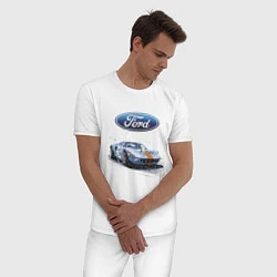 Пижама хлопковая мужская Ford Motorsport, цвет: белый — фото 2