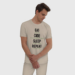 Пижама хлопковая мужская EAT CODE SLEEP REPEAT, цвет: миндальный — фото 2