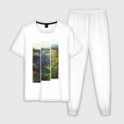 Пижама хлопковая мужская Тропа с цветами к морю, цвет: белый