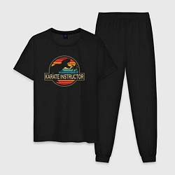 Пижама хлопковая мужская Динозавр карате инструктор, цвет: черный