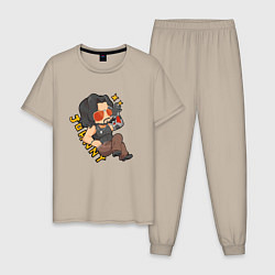 Пижама хлопковая мужская Johnny Джонник Cyberpunk, цвет: миндальный