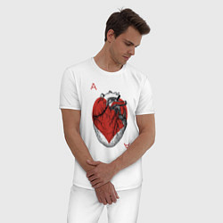 Пижама хлопковая мужская Черви огромное сердце, цвет: белый — фото 2