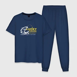 Пижама хлопковая мужская Счастливая рыбацкая футболка не стирать, цвет: тёмно-синий