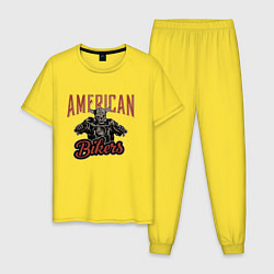 Пижама хлопковая мужская American bikers, цвет: желтый