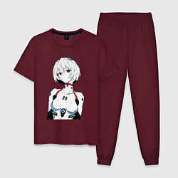 Пижама хлопковая мужская Рей Аянами Rei Ayanami Ева Евангелион, цвет: меланж-бордовый