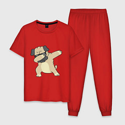 Пижама хлопковая мужская Дэббинг мопс в чёрных очках - Dabbing dog, цвет: красный