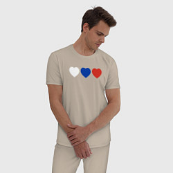 Пижама хлопковая мужская Сердце триколор, цвет: миндальный — фото 2