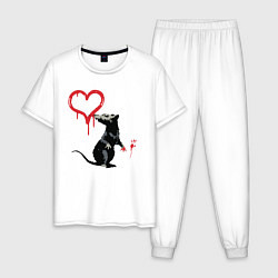 Пижама хлопковая мужская BANKSY БЭНКСИ крыса и сердце, цвет: белый