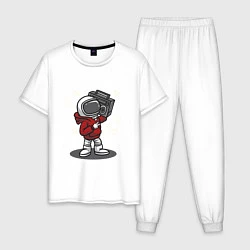 Пижама хлопковая мужская Космонавт с магнитофоном, цвет: белый