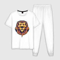 Пижама хлопковая мужская Спокойный лев, цвет: белый