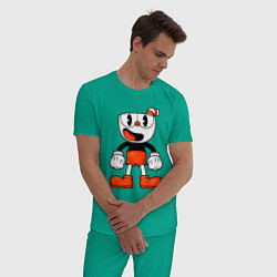 Пижама хлопковая мужская Cuphead красная чашечка, цвет: зеленый — фото 2