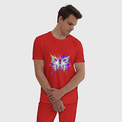 Пижама хлопковая мужская Неоновая зелено-фиолетовая бабочка, цвет: красный — фото 2