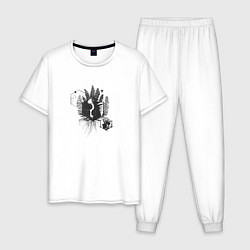 Пижама хлопковая мужская Папоротниково-Черепная Геометрия, цвет: белый
