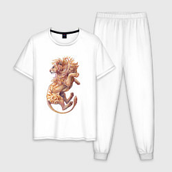 Пижама хлопковая мужская Солнечный лев, цвет: белый