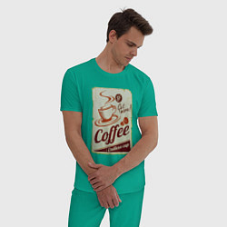 Пижама хлопковая мужская Coffee Cup Retro, цвет: зеленый — фото 2