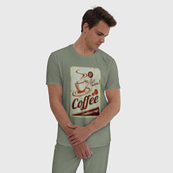 Пижама хлопковая мужская Coffee Cup Retro, цвет: авокадо — фото 2